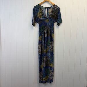 5th & LOVE Boho Peacock Maxi Dress Womens Size S Festival Hippie Vibrant Chic